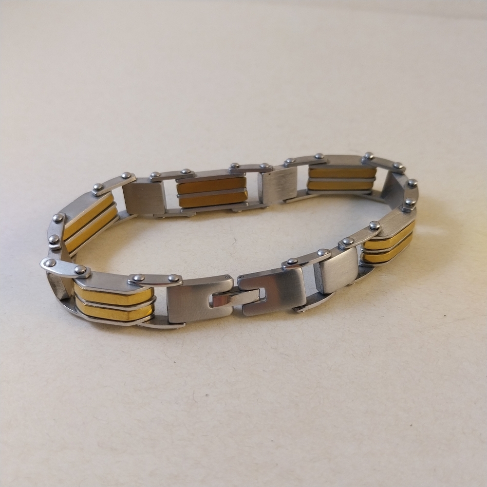 Silver and Gold Tone Steel Bracelet - Picture 4 of 10